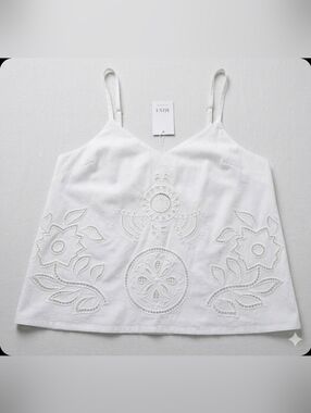 MISA Los Angeles White Eyelet Floral Embroidered Cami Top NWT Sz Small